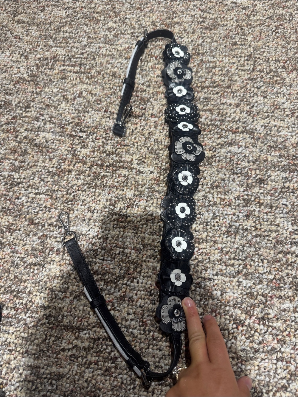 Michael Kors Black Floral Appliqué Shoulder Strap with Silver Accents